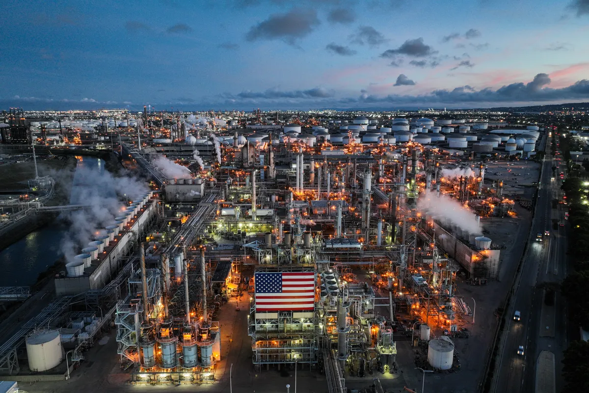 An aerial view shows the Marathon Petroleum refinery in Carson on April 1, 2026. Photo by Jae C. Hong, AP Photo